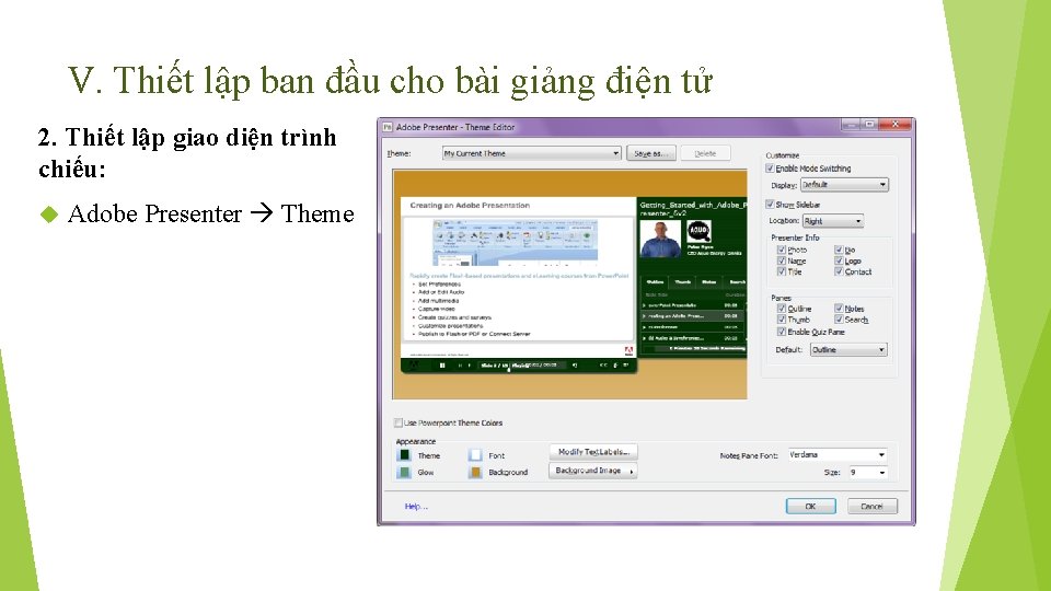 V. Thiết lập ban đầu cho bài giảng điện tử 2. Thiết lập giao