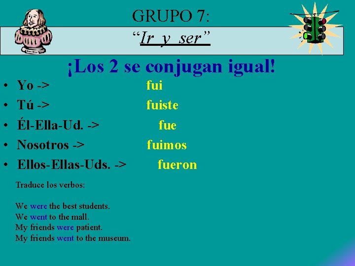 GRUPO 7: “Ir y ser” ¡Los 2 se conjugan igual! • • • Yo