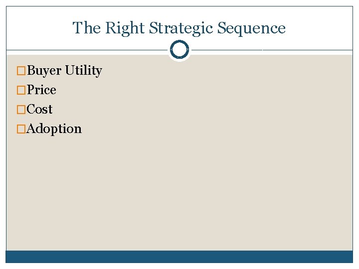 The Right Strategic Sequence �Buyer Utility �Price �Cost �Adoption The Right Strategic Sequence �Buyer Utility �Price �Cost �Adoption
