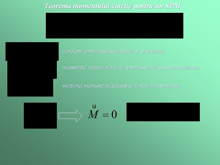 Teorema momentului cinetic pentru un SPM conform principiului acţiunii şi reactiunii momentul cinetic total