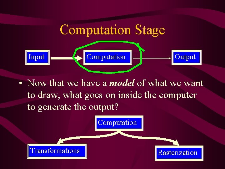 Computation Stage Input Computation Output • Now that we have a model of what Computation Stage Input Computation Output • Now that we have a model of what