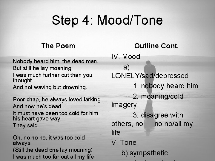 Step 4: Mood/Tone The Poem Nobody heard him, the dead man, But still he