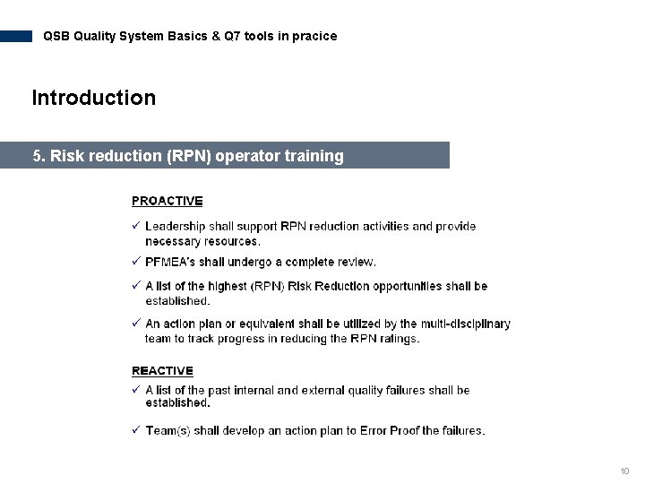 QSB Quality System Basics & Q 7 tools in pracice Introduction 5. Risk reduction