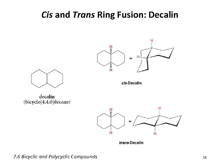 Cis and Trans Ring Fusion: Decalin 7. 6 Bicyclic and Polycyclic Compounds 16 