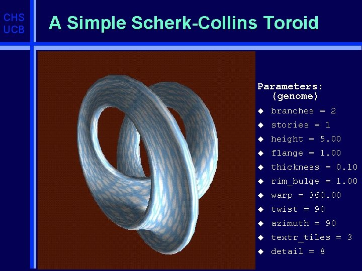 CHS UCB A Simple Scherk-Collins Toroid Parameters: (genome) u branches = 2 u stories