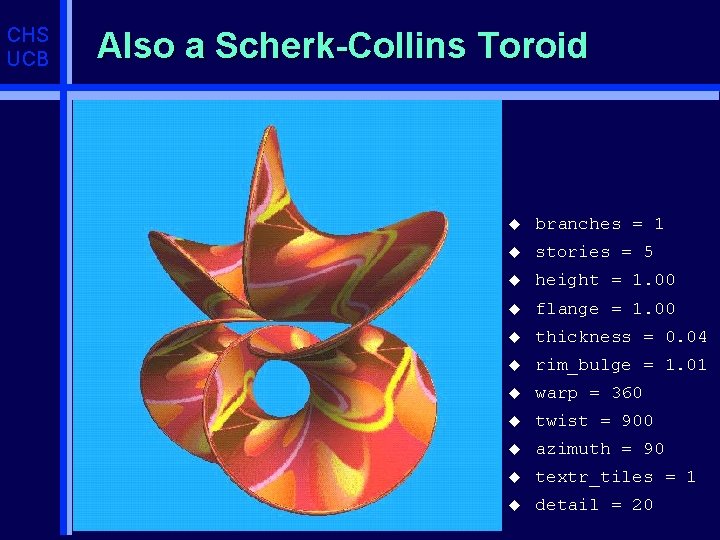 CHS UCB Also a Scherk-Collins Toroid u branches = 1 u stories = 5