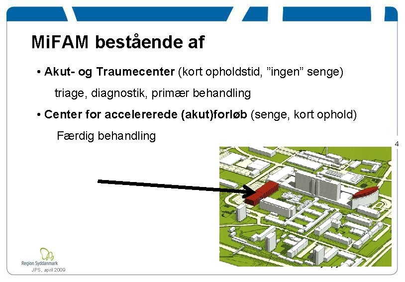 Mi. FAM bestående af • Akut- og Traumecenter (kort opholdstid, ”ingen” senge) triage, diagnostik,