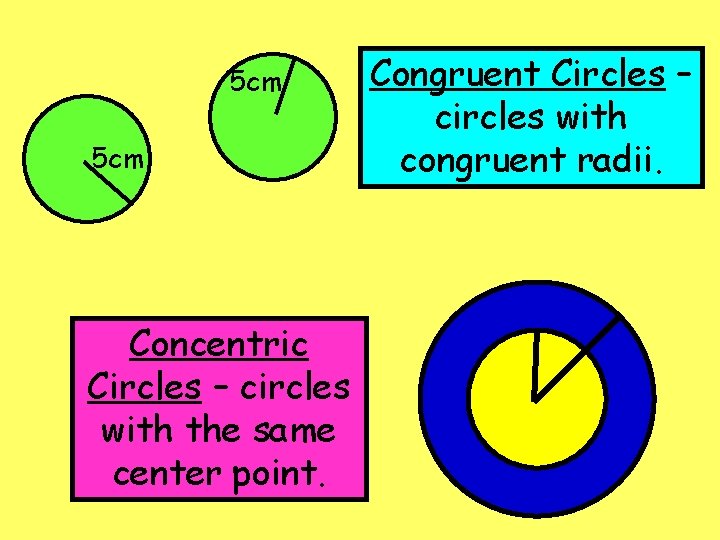 5 cm Concentric Circles – circles with the same center point. Congruent Circles –