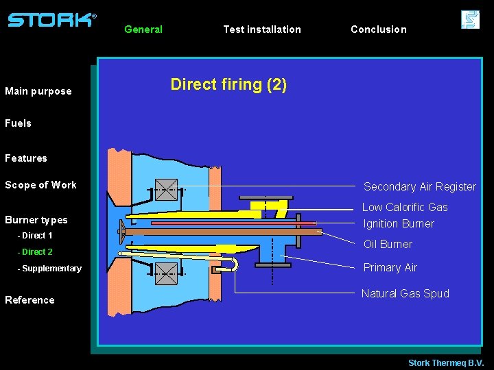 ® General Main purpose Test installation Conclusion Direct firing (2) Fuels Features Scope of