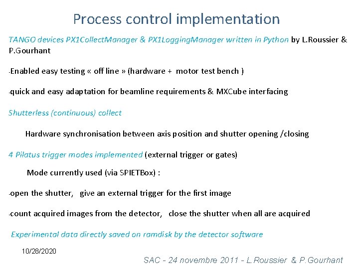 Process control implementation TANGO devices PX 1 Collect. Manager & PX 1 Logging. Manager