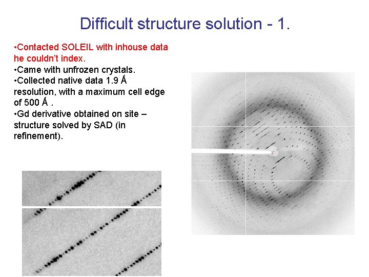 Difficult structure solution - 1. • Contacted SOLEIL with inhouse data he couldn’t index.