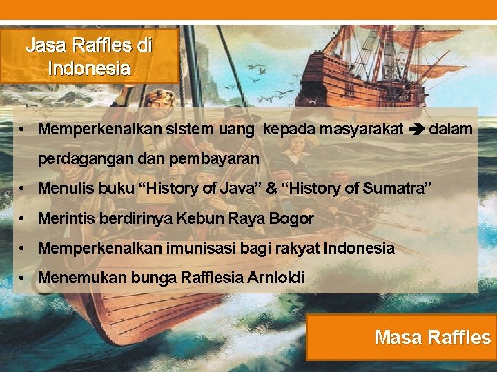 Jasa Raffles di Indonesia • Memperkenalkan sistem uang kepada masyarakat dalam perdagangan dan pembayaran