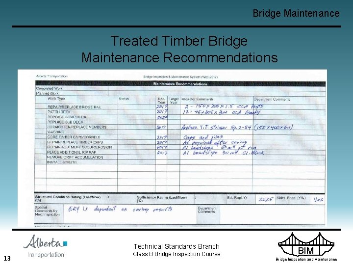 Bridge Maintenance Treated Timber Bridge Maintenance Recommendations Technical Standards Branch 13 Class B Bridge