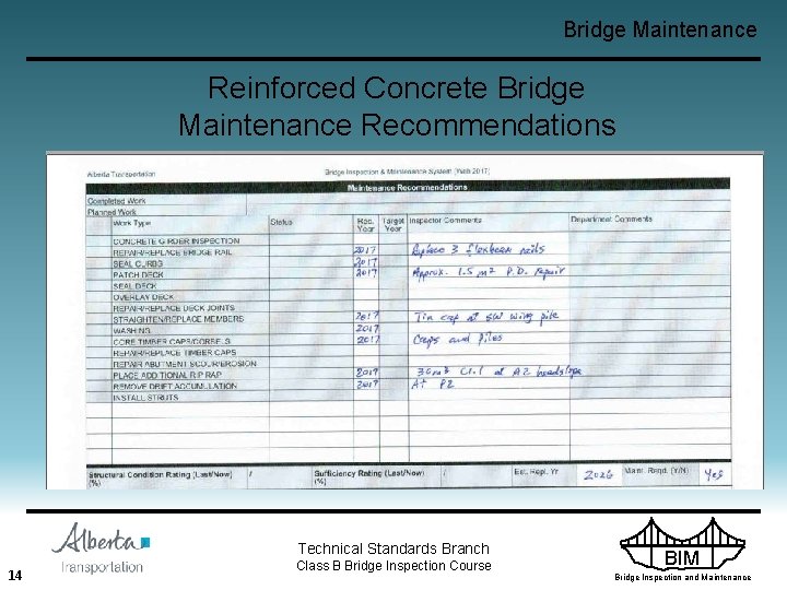 Bridge Maintenance Reinforced Concrete Bridge Maintenance Recommendations Technical Standards Branch 14 Class B Bridge