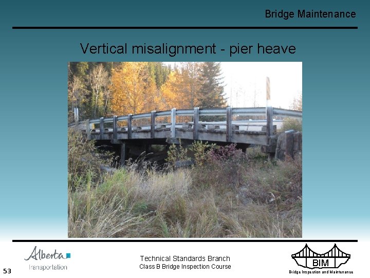 Bridge Maintenance Vertical misalignment - pier heave Technical Standards Branch 53 Class B Bridge