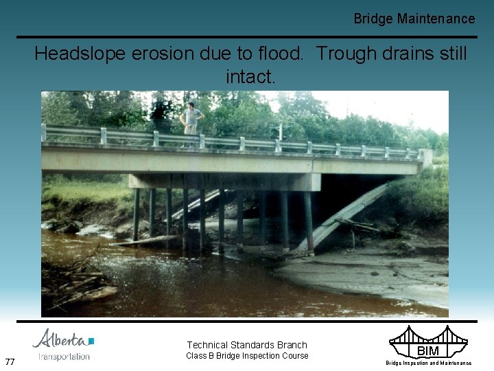 Bridge Maintenance Headslope erosion due to flood. Trough drains still intact. Technical Standards Branch