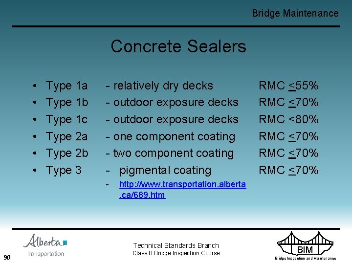 Bridge Maintenance Concrete Sealers • • • Type 1 a Type 1 b Type