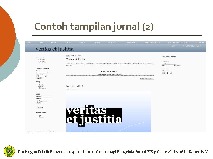 Contoh tampilan jurnal (2) Bimbingan Teknik Pengunaan Aplikasi Jurnal Online bagi Pengelola Jurnal PTS