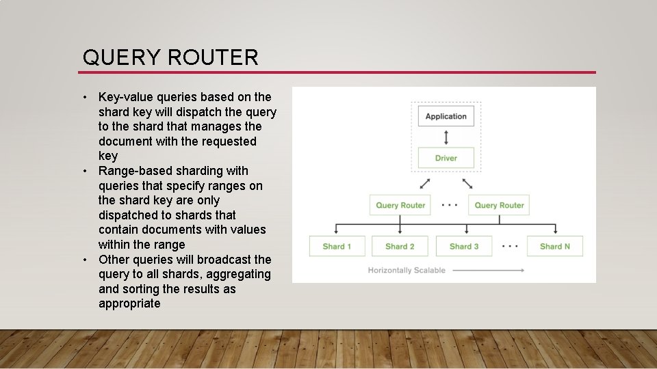 QUERY ROUTER • Key-value queries based on the shard key will dispatch the query