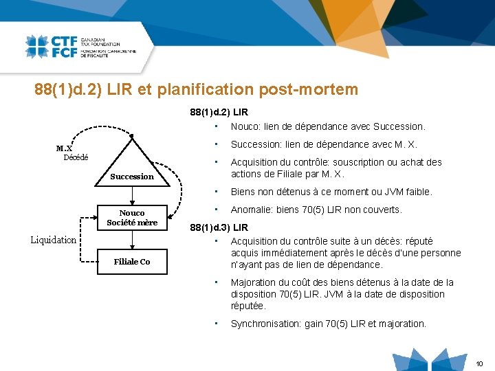 88(1)d. 2) LIR et planification post-mortem 88(1)d. 2) LIR • Nouco: lien de dépendance