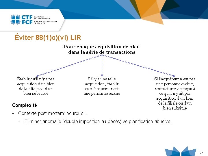 Éviter 88(1)c)(vi) LIR Pour chaque acquisition de bien dans la série de transactions Établir