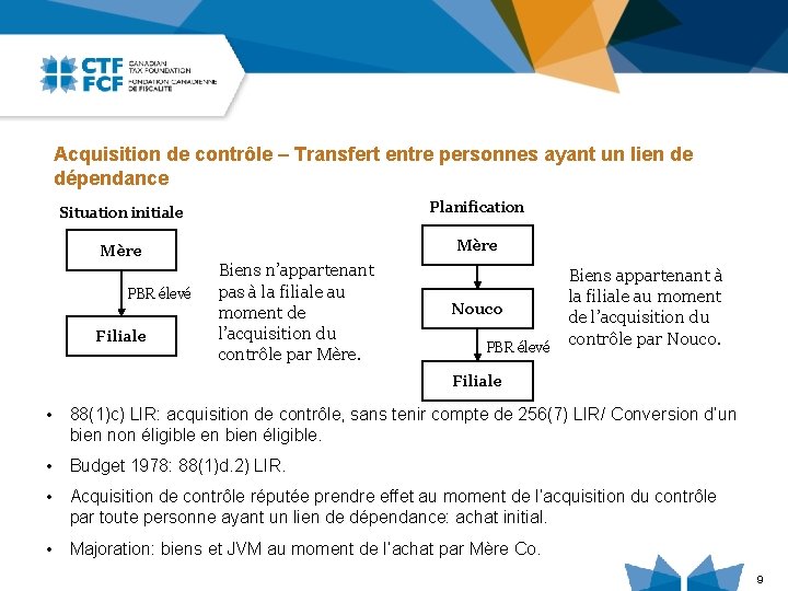 Acquisition de contrôle – Transfert entre personnes ayant un lien de dépendance Situation initiale