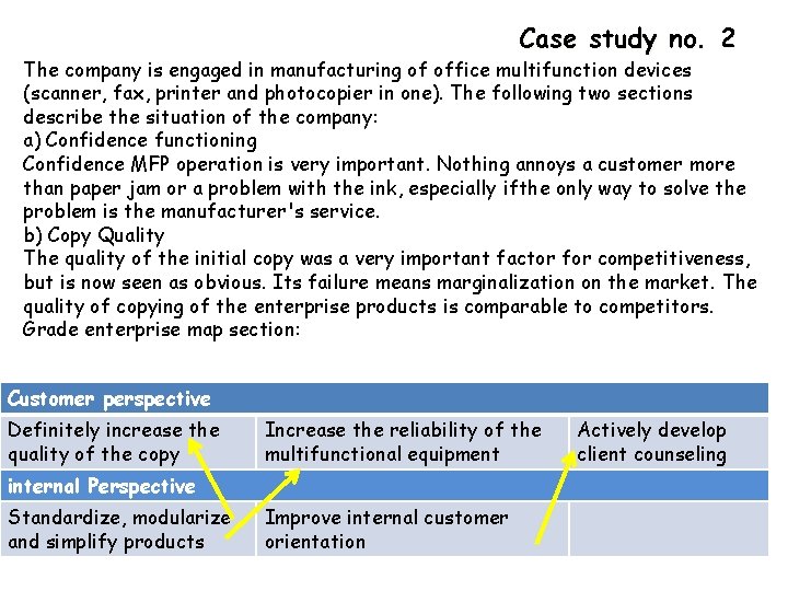 Case study no. 2 The company is engaged in manufacturing of office multifunction devices