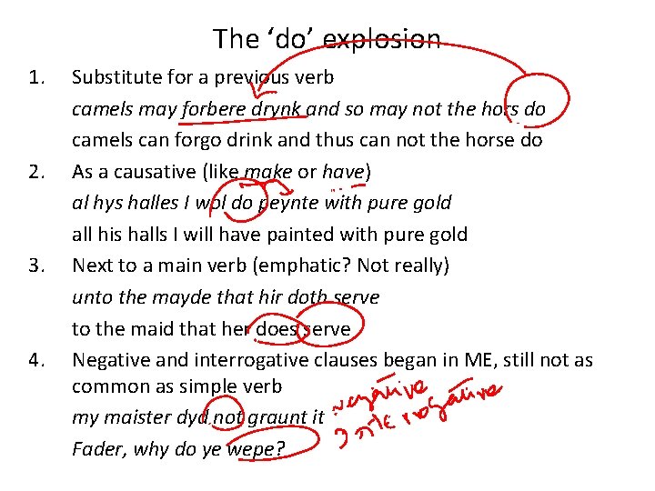 The ‘do’ explosion 1. 2. 3. 4. Substitute for a previous verb camels may