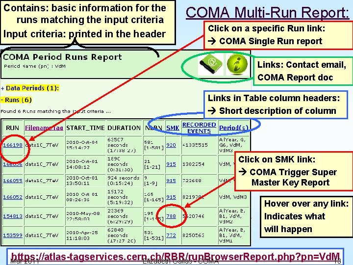 Contains: basic information for the runs matching the input criteria Input criteria: printed in