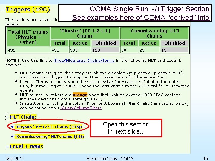 COMA Single Run -/+Trigger Section See examples here of COMA “derived” info Open this