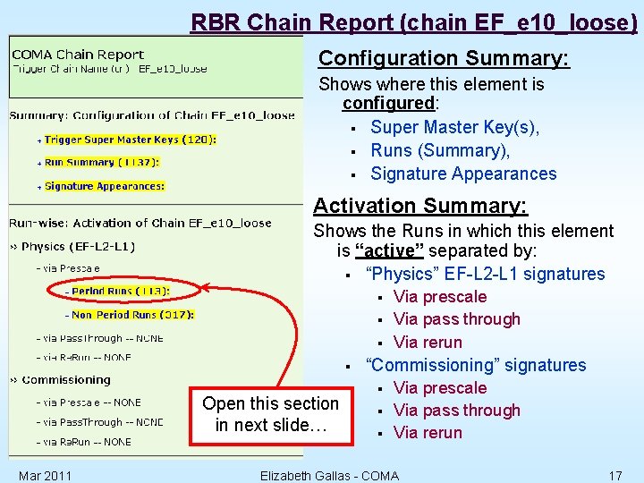 RBR Chain Report (chain EF_e 10_loose) Configuration Summary: Shows where this element is configured:
