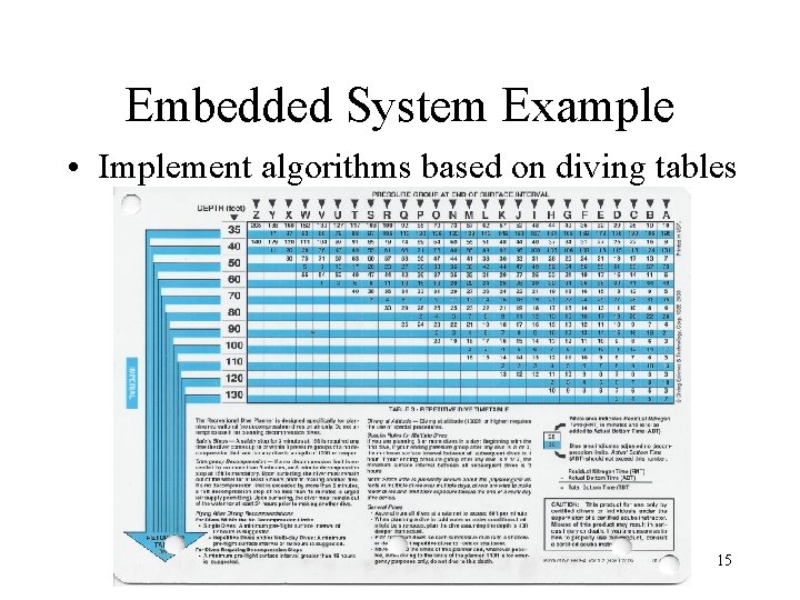 Embedded System Example • Implement algorithms based on diving tables 15 