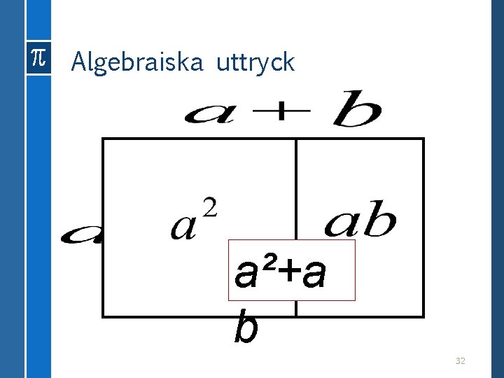 Algebraiska uttryck a²+a b 32 