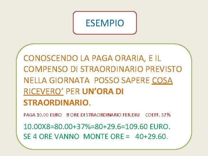 ESEMPIO CONOSCENDO LA PAGA ORARIA, E IL COMPENSO DI STRAORDINARIO PREVISTO NELLA GIORNATA POSSO