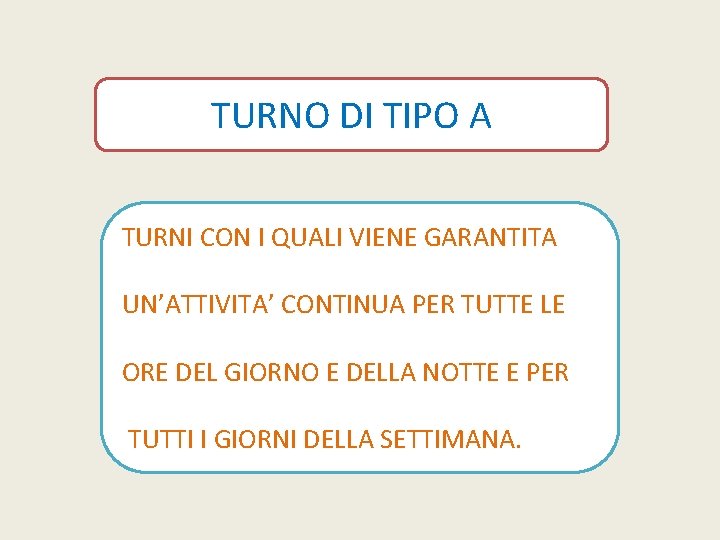 TURNO DI TIPO A TURNI CON I QUALI VIENE GARANTITA UN’ATTIVITA’ CONTINUA PER TUTTE