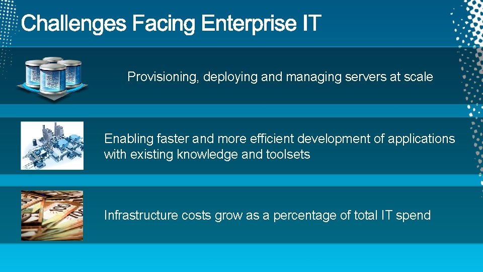 Provisioning, deploying and managing servers at scale Enabling faster and more efficient development of