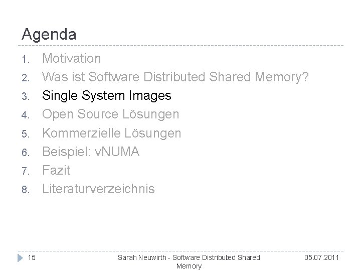 Agenda 1. 2. 3. 4. 5. 6. 7. 8. 15 Motivation Was ist Software