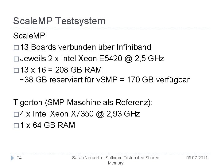 Scale. MP Testsystem Scale. MP: � 13 Boards verbunden über Infiniband � Jeweils 2