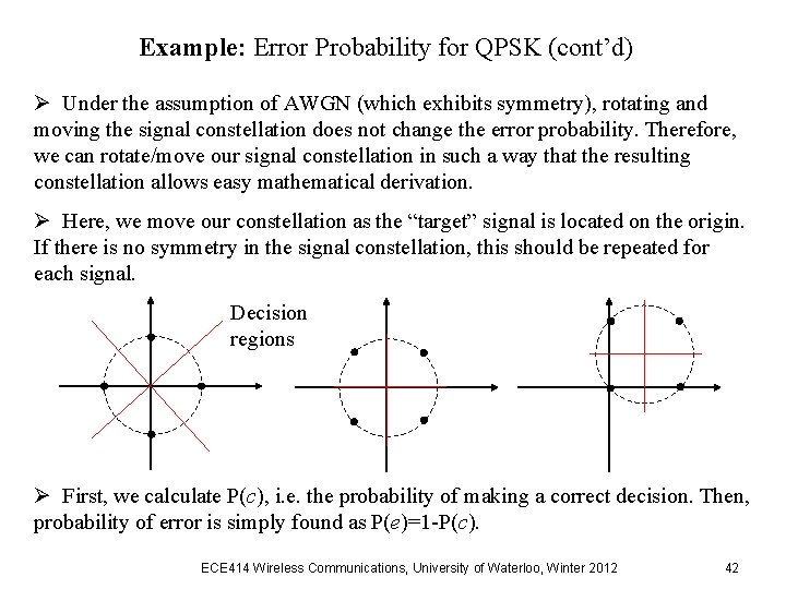 Example: Error Probability for QPSK (cont’d) Ø Under the assumption of AWGN (which exhibits