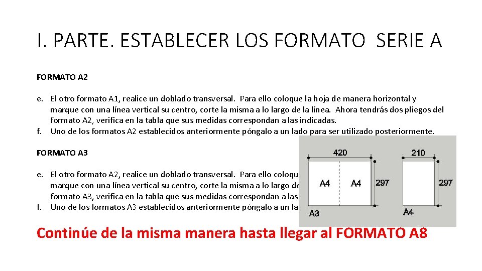I. PARTE. ESTABLECER LOS FORMATO SERIE A FORMATO A 2 e. El otro formato