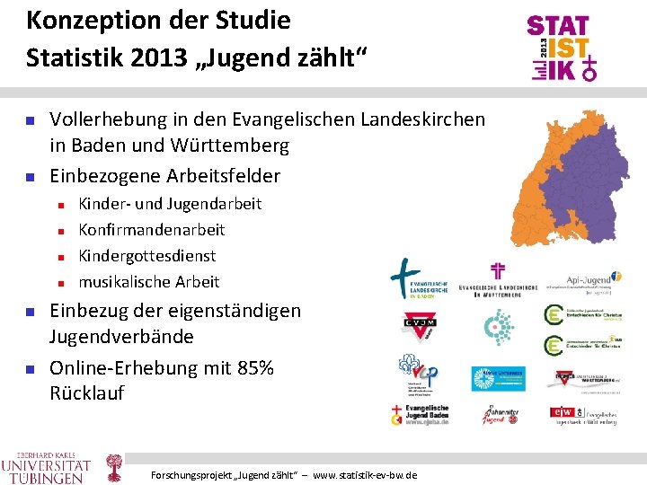 Konzeption der Studie Statistik 2013 „Jugend zählt“ n n Vollerhebung in den Evangelischen Landeskirchen