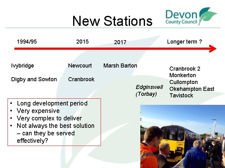 New Stations 1994/95 2015 Ivybridge Newcourt Digby and Sowton Cranbrook Longer term ? 2017