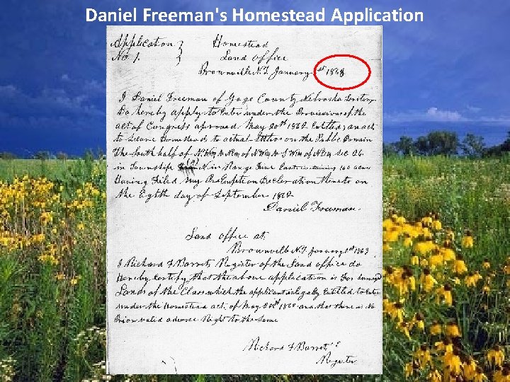 Daniel Freeman's Homestead Application 