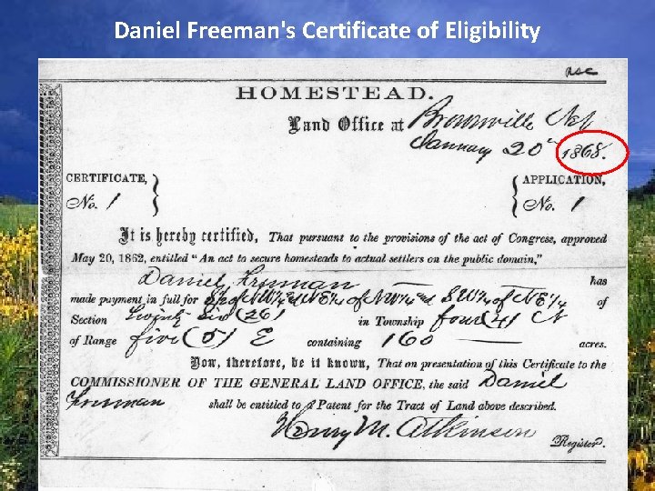 Daniel Freeman's Certificate of Eligibility 