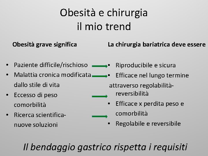 Obesità e chirurgia il mio trend Obesità grave significa • Paziente difficile/rischioso • Malattia