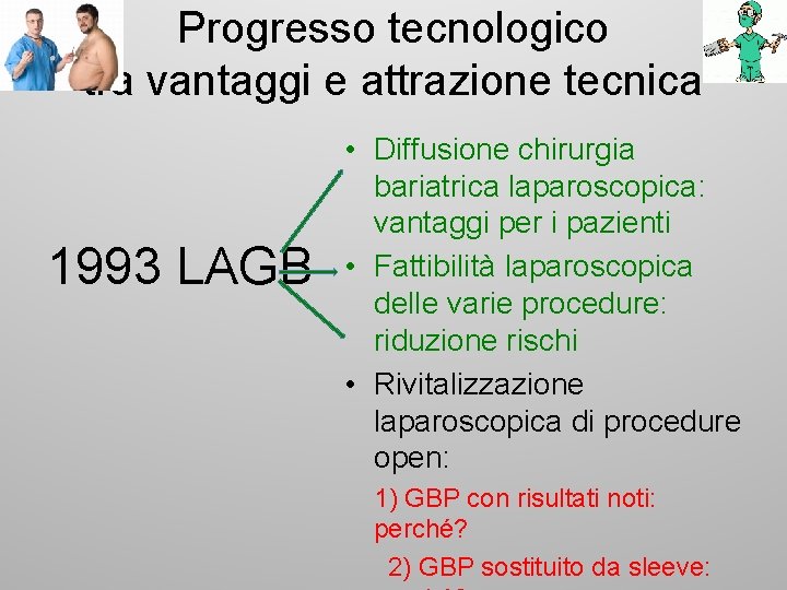 Progresso tecnologico tra vantaggi e attrazione tecnica 1993 LAGB • Diffusione chirurgia bariatrica laparoscopica: