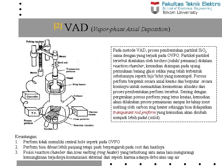 [2] VAD (Vapor-phase Axial Deposition) Pada metode VAD, proses pembentukan partikel Si. O 2