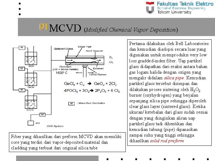 [3] MCVD (Modified Chemical Vapor Deposition) Fiber yang dihasilkan dari preform MCVD akan memiliki