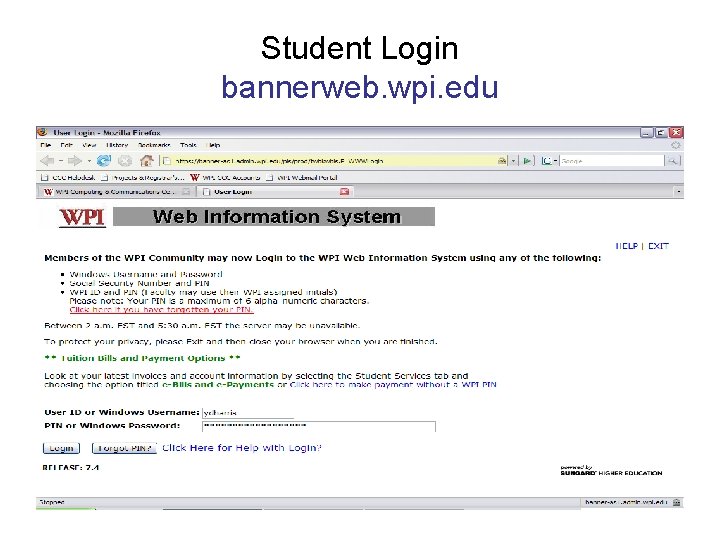 Student Login bannerweb. wpi. edu 
