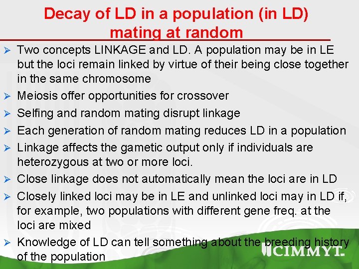 Decay of LD in a population (in LD) mating at random Ø Ø Ø